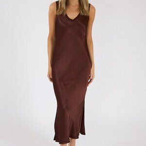 MICHAEL STARS Randi satin slip dress brown Large NWOT